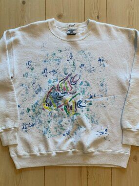 Vintage 90s Lee Painted Fish Ocean Beach Tropical Surf Crewneck Sweatshirt M